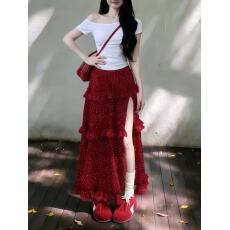 批发大码开叉波点半身裙<b class='q'>女</b>2026夏季高腰长裙<b class='q'>小个</b>子荷叶边高级感蛋糕裙