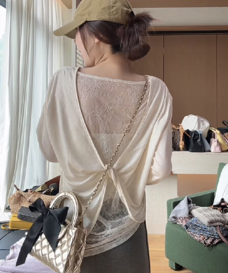빅 사이즈 여성 의류 여름 새로운 긴팔 자외선 차단 의류 산소 아름다움 한 부서 뒤로 홀로우 아웃 레이스 조각 에어컨 셔츠