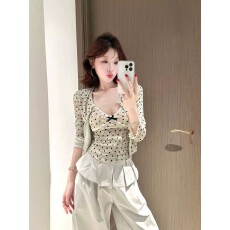 批发大码女装原版银线扎染+爱心植绒真两件套开衫女秋季内搭蕾丝拼接