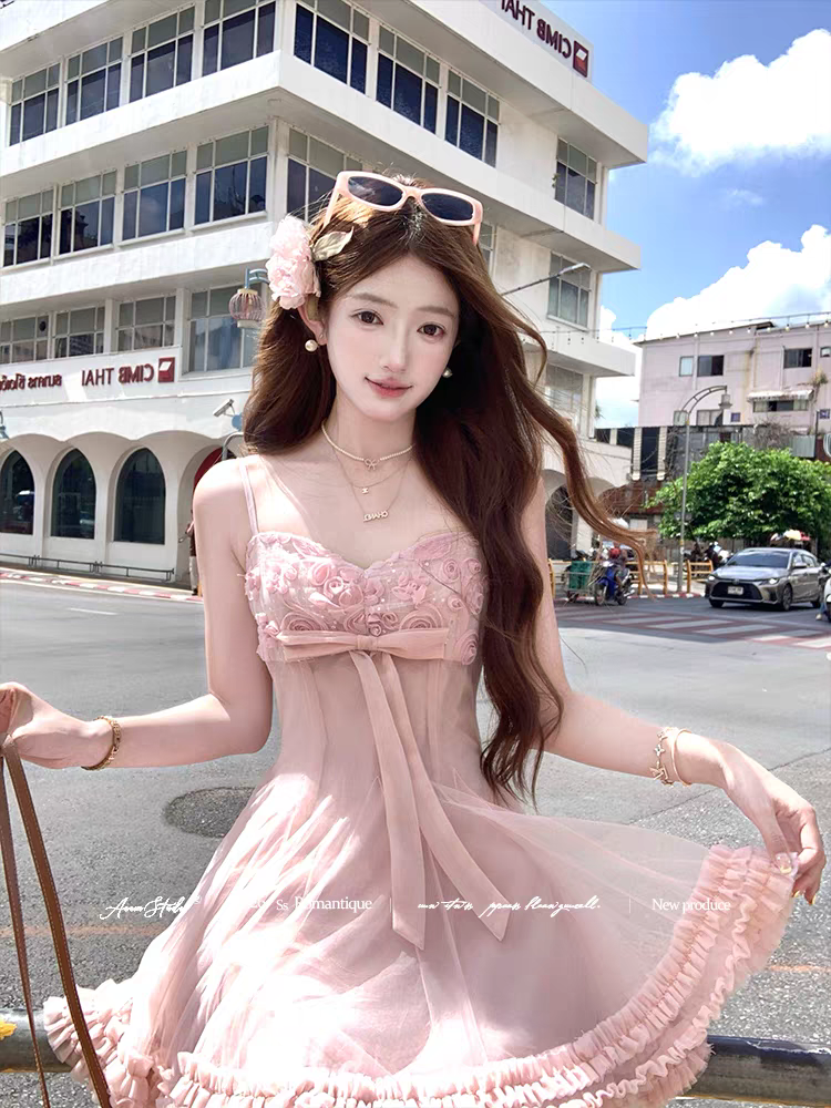acaine4 8 20 00 95 할인 Pinellia 보라색 잡초와 함께 자란 꽃 부드러운 품격 장미 망사 슬립 드레스
