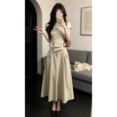 批发2026超火穿搭一整套韩系高级感短袖连衣裙子女夏季小个子套装长裙