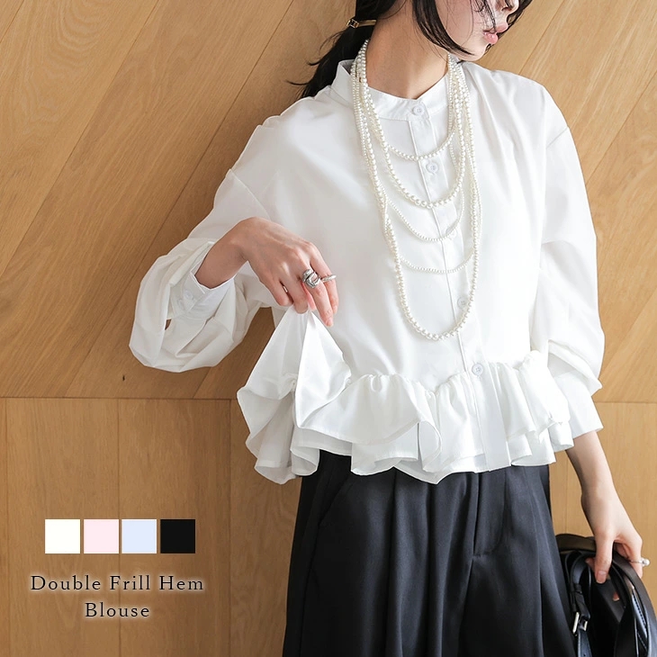 프랑스식 더블 Pleat 짧은 여성 셔츠 봄 새로운 루즈핏 벌룬 소매 Chic 맨위 우아함 프릴 쇼트 스타일 셔츠