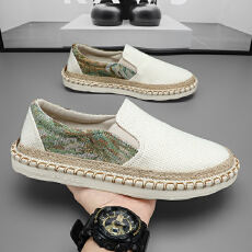 批发2025<b class='q'>夏</b>季渔夫鞋亚麻布鞋草编懒人鞋男鞋货号