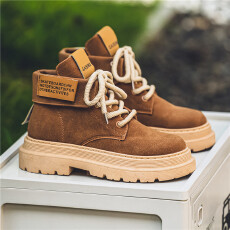 批发2025冬季新款磨砂马丁靴翻领机车靴大黄靴松糕男鞋货号