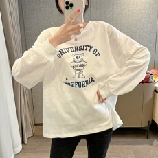 批发韩系长袖t恤女设计感慵懒风宽松休闲百搭上衣