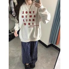 批发高品质 含棉 华棉复合 cvc罗纹 圆领印花卫衣女 常规加绒