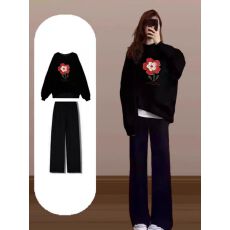 批发含棉 华棉复合 cvc罗纹 圆领印花卫衣女情侣 常规 加绒