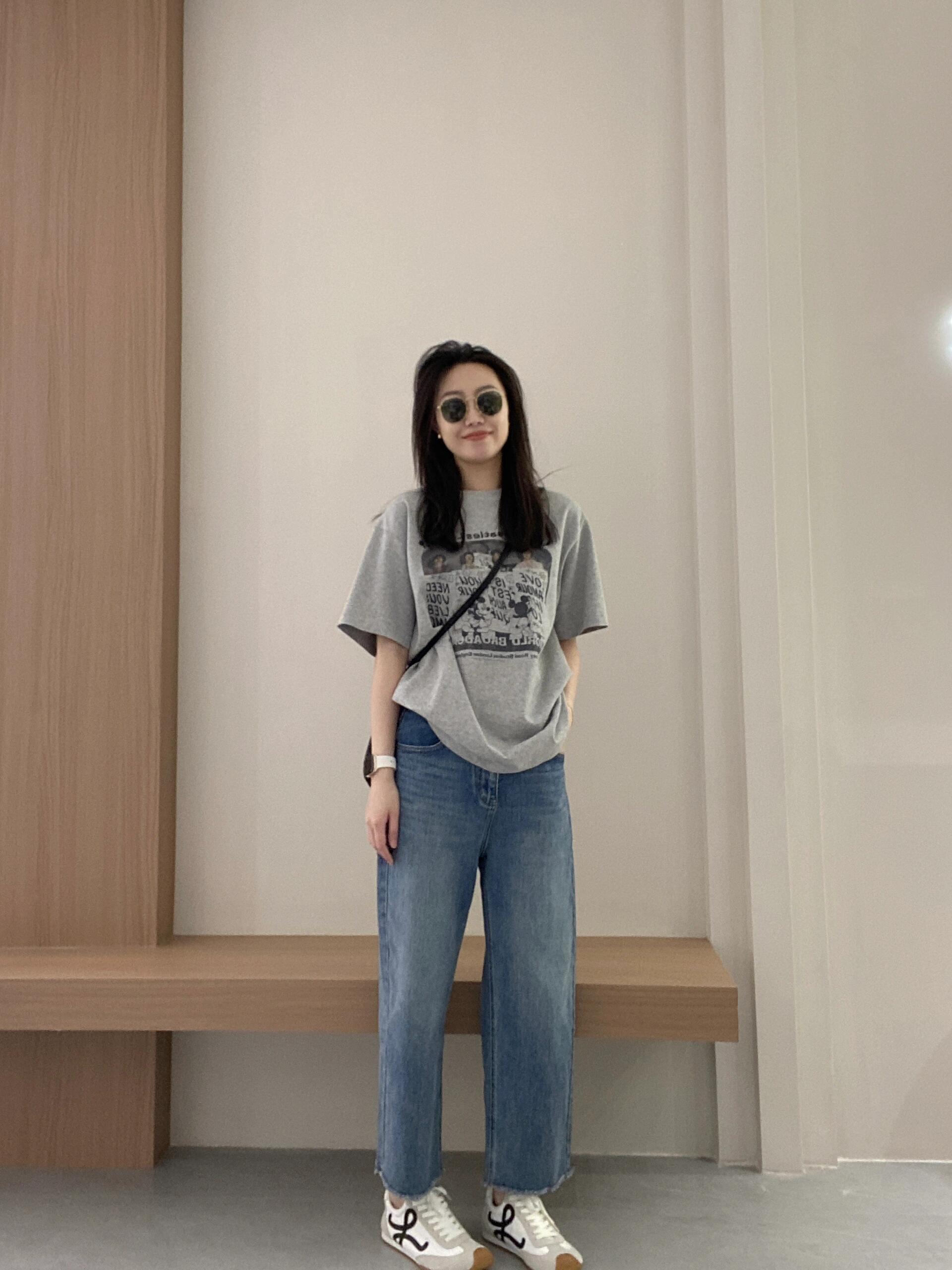 200그램 여름 ootd 느슨함 센스 착용 가져 가라. 느긋한 바람 만화 프린트 반팔 티셔츠