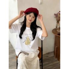 批发夏季新款美式休闲<b class='q'>字母</b>卡通印花短袖<b class='q'>t</b><b class='q'>恤</b>女宽松休闲上衣女