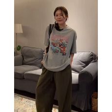 批发夏季新款美式休闲<b class='q'>字母</b>卡通印花短袖<b class='q'>t</b><b class='q'>恤</b>女宽松休闲上衣女