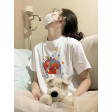 批发软妹风卡通印花t恤女夏季ins纯棉<b class='q'>打底衫</b>休闲内搭上衣<b class='q'>宽松</b>正肩短袖
