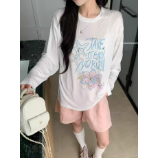 批发复古手绘涂鸦<b class='q'>印花</b>长袖T恤女春夏新款宽松设计感小众防晒罩衫上衣