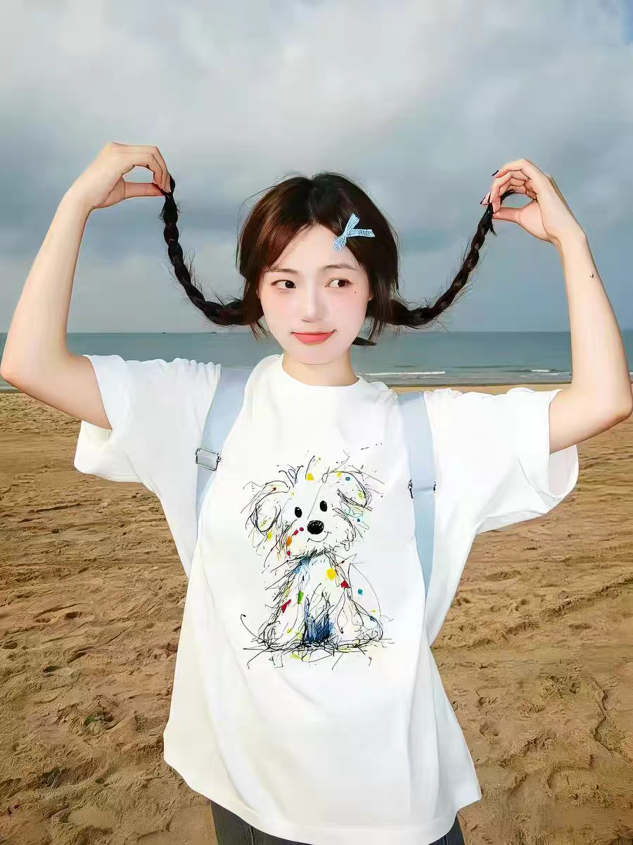 순면 반팔 티셔츠 여성 여름 2026 새로운 폭발 디자인 센스 작은 대중 아메리칸 루즈핏 긍정적 인 어깨 반소매 맨위