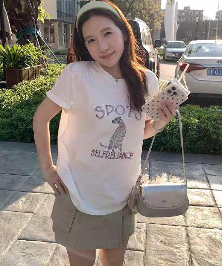 국가 ins 작은 대중 레트로 배색 알파벳 프린트 캐주얼 다용도 루즈핏 순면 편안함 여름 반팔 티셔츠 여성