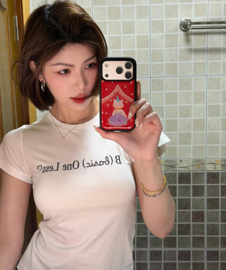 프린트 반팔 티셔츠 여름 소녀 슬림해 보이는 다용도 긍정적 인 어깨 라운드 넥 맨위