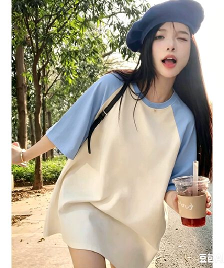 아메리칸 삽입 어깨 반팔 티셔츠 여성 대 어린이 여름 중학교 고등학생 루즈핏 반소매 순면 맨위 기본 셔츠