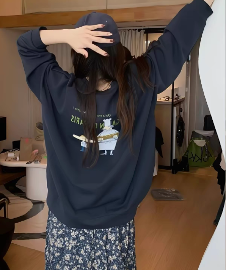 마 후아 면 순면 얼굴 비 시장 전체 폴리 에스터 모방 면 재료 라운드 넥 후드티 얇은 스타일 털이 있는 루즈핏 없음 모자