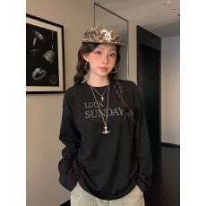 批发黑色长袖t恤<b class='q'>女</b>秋宽松纯棉2026新款打底衫内搭美式设计感单穿上衣