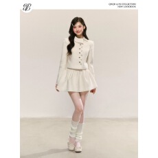 批发QDQD 法式千金风高级感毛呢套装短款设计感外套褶皱<b class='q'>蓬蓬</b>半身短裙