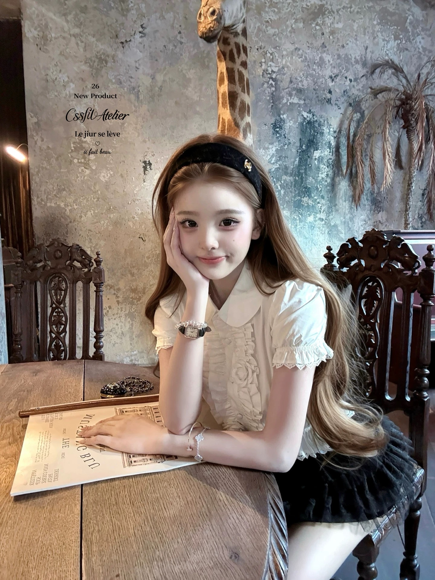 늦게 우산 우산 26 ss dating 주간 꽃 폴로 칼라 레이스 반팔 셔츠 체크무늬 꽃밭 레이스업 치마바지