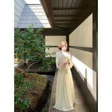 批发缪斯神女法式设计感立领包肩褶皱连衣裙优雅纯欲长裙