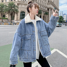 批发实拍<b class='q'>牛仔</b><b class='q'>外套女</b>韩版宽松秋冬深秋2025年新款加绒加厚羊羔毛羊羔绒