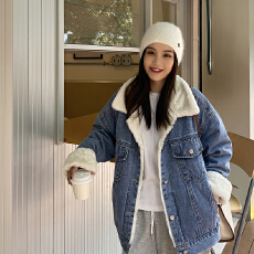 实拍羊羔毛牛仔外套女秋冬2025新款加绒加厚宽松韩版百搭学生夹克
