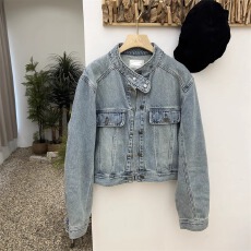 批发2024春季韩版复古水洗小个子立领夹克<b class='q'>牛仔</b>衣女显瘦设计感<b class='q'>牛仔</b>外套