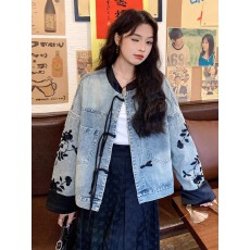 批发新中式刺绣<b class='q'>牛仔</b><b class='q'>外套女</b>短款2025春秋新款韩版小个子设计感上衣