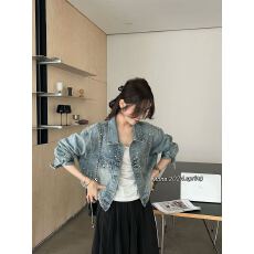 批发MONA短款打钻<b class='q'>牛仔</b><b class='q'>外套</b>女2025春装新款宽松<b class='q'>韩版</b>百搭夹克