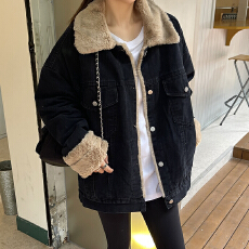 批发实拍羊羔毛牛仔外套<b class='q'>女</b>秋冬2025新款加绒加厚宽松韩版百搭学生<b class='q'>夹克</b>