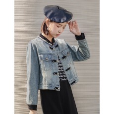 批发国风盘扣牛仔外套女<b class='q'>短款</b>上衣2025春秋新款显瘦小个子新中式夹克潮