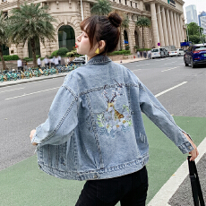 批发实拍2025春秋季新款绣花牛仔短外套女装原宿风宽松夹克港味刺绣潮