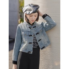 批发国风盘扣牛仔外套女短款上衣2025春秋新款显瘦小个子新中式夹克潮