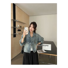 批发MONA短款打钻牛仔外套女2025春装新款宽松韩版百搭夹克