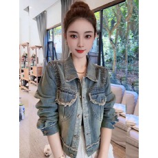 批发欧货<b class='q'>设计</b>感破边流苏工艺钻扣牛仔外套女2025春秋新款复古夹克上衣