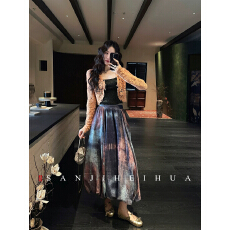 批发三吉黑花「3/23日20点开」【临川】绞棕彩格晕染印花<b class='q'>花苞</b>灯笼半<b class='q'>裙</b>