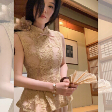 批发大Eees 窈窕 立体骨线蕾丝花瓶身新中式上衣<b class='q'>旗袍</b>裙