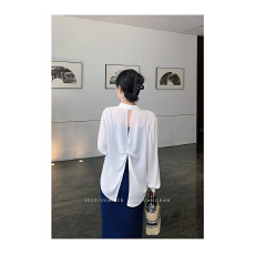 批发<b class='q'>白色</b>雪纺衬衫外套女夏季薄款气质独特宽松外搭开衫衬衣