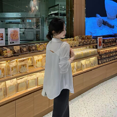 批发林关关<b class='q'>白色</b>雪纺衬衫外套女夏季薄款宽松气质轻熟法式小众长袖上衣
