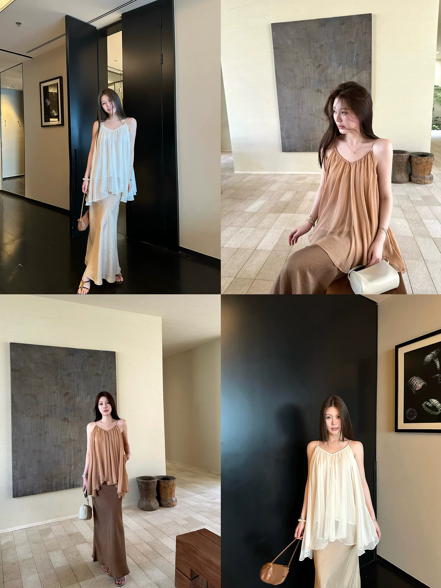 나비 보물 웃음 달빛 아래서 거즈 질감 센스 Tulle 주름 우아한 V넥 슬립 분위기 센스 슬림해 보이는 인사이드 잡아라. 의류