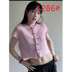 批发<b class='q'>大码</b>韩式甜美风粉色短袖开衫T恤女