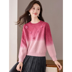 批发超好看立体<b class='q'>花朵</b>圆领渐变色毛衣女秋冬2025新款慵懒高级感针织<b class='q'>上衣</b>