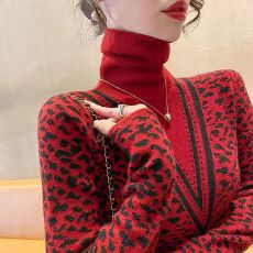 批发豹纹<b class='q'>高领</b>毛衣女<b class='q'>打底衫</b>时髦时尚洋气2025年新款秋冬爆款修身内搭
