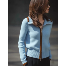 批发长袖翻领拉链纯色蓝色上衣女2025秋冬简约宽松休闲时尚超好看<b class='q'>开衫</b>