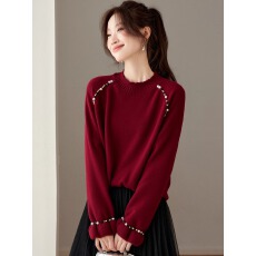 批发高级感钉珠灰色正肩针织衫毛衣女2026秋冬新款大码<b class='q'>胖</b><b class='q'>mm</b>马海毛上衣