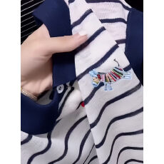 批发航海系蓝色<b class='q'>条纹</b>polo领冰丝短袖T恤女2026夏季新款巨好看休闲上衣