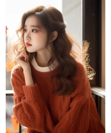 올해 인기 ~ 중 아름다운 주황색 라운드 넥 스웨터 여자 가을 겨울 인사이드 가져 가라. 작은 샤넬 스타일 외출용 루즈핏 니트 맨위