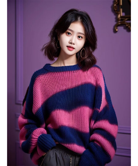 올해 인기 폭발 우유 fufu 느긋한 루즈핏 보라색 스트라이프 스웨터 여자 2026 가을 아름다운 두꺼운 선 맨위 겨울