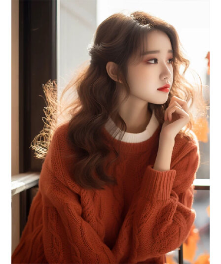 올해 인기 ~ 중 아름다운 주황색 라운드 넥 스웨터 여자 가을 겨울 인사이드 가져 가라. 작은 샤넬 스타일 외출용 루즈핏 니트 맨위